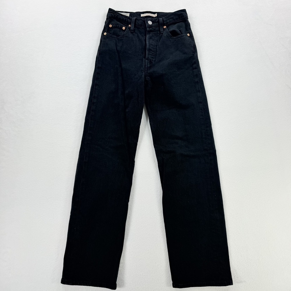 Levi's Ribcage Straight Ankle Jeans Womens 25x29 Black High Rise Stretch Denim
